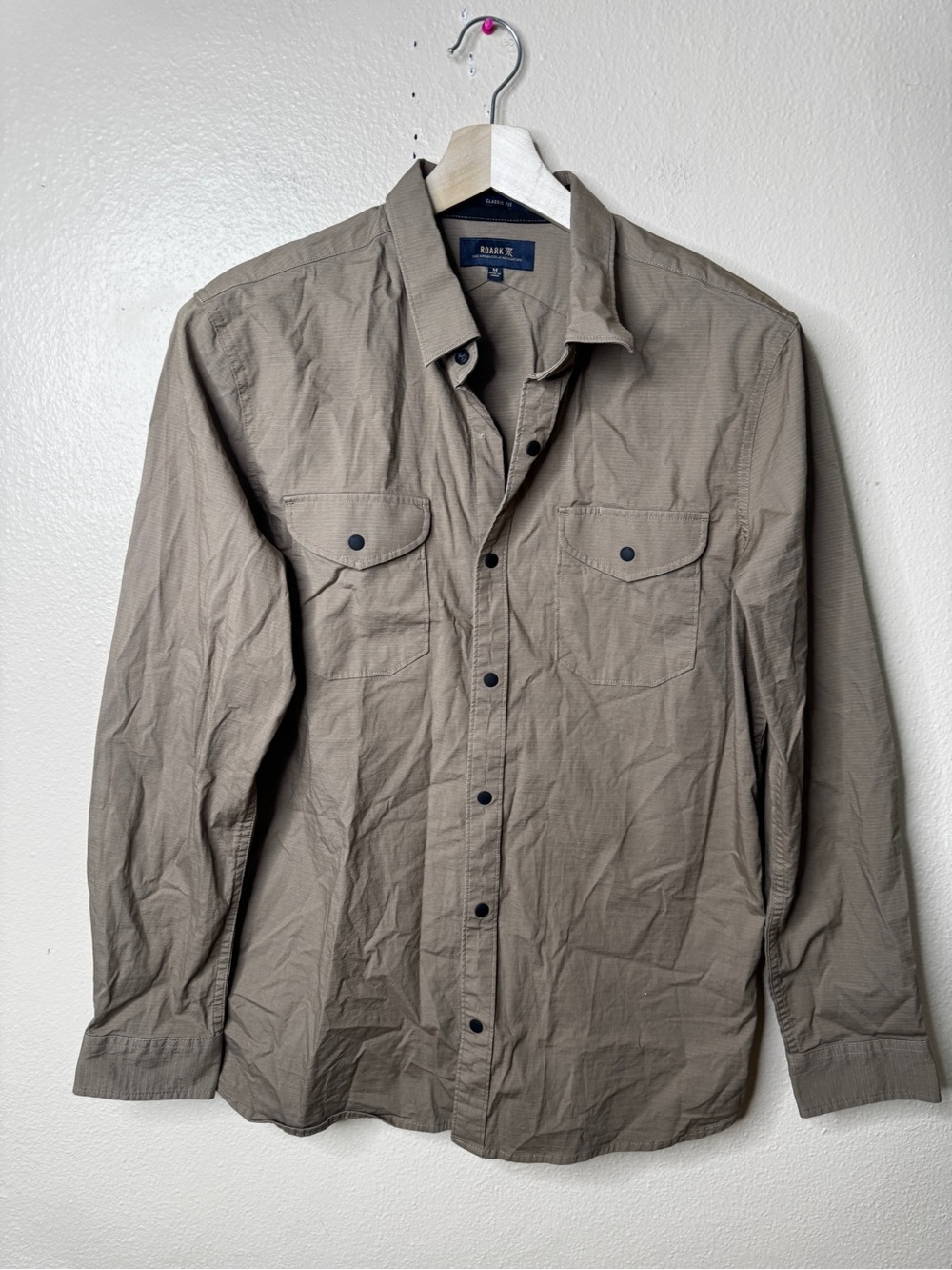 Roark Men’s Medium Classic Fit Snap Front Western Shirt Khaki Ripstop Outdoor